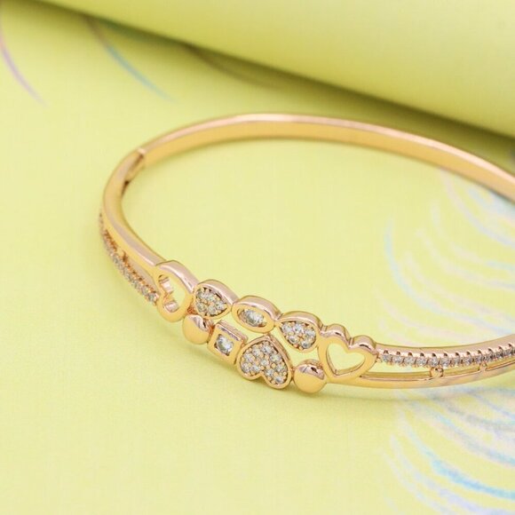 Rose Gold Heart Charm Bangle with Cubic Zirconia Accents, XPBL0602 - Picture 3 of 12